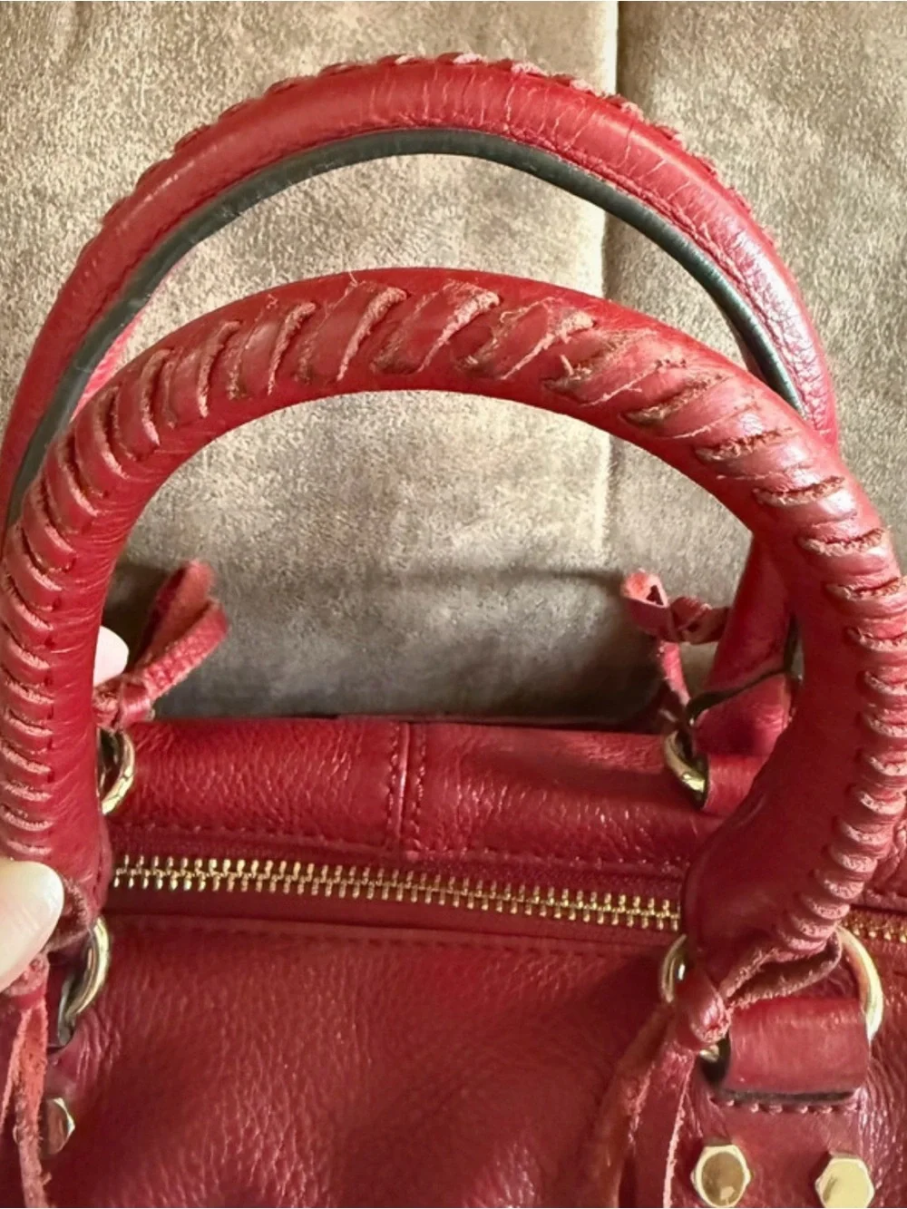Rebecca Minkoff Red Pebbled Leather Satchel with Gold Hardware